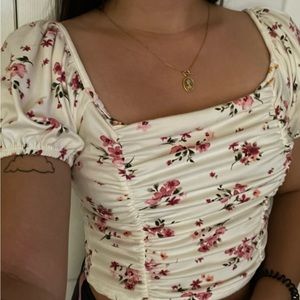 Floral Cropped Top Square Neck Line